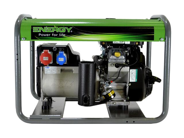 Stromerzeuger Benzin 10kVA 230V 50Hz
Benzinmotor Briggs & Stratton 16PS, Seilzugstart, 8,5 Liter Tank
LINZ Generator mit AVR Regelung
leichter Rohrrahmen, Steckdosen CEE 400V 16A 3P+N+T, CEE 230V 16A 2P+T